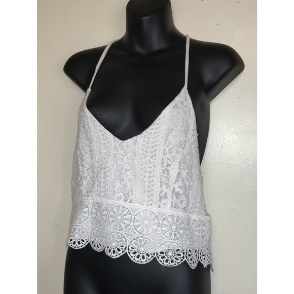 Charlotte Russe Tops - Charlotte Russe Y2K White Crop Top Lace Halter Strappy Boho Festival Hippie